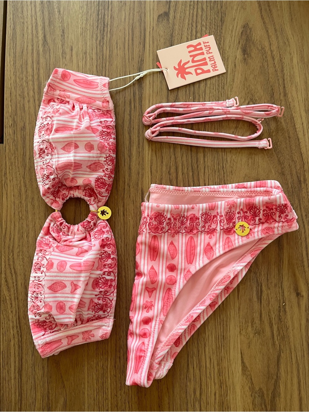 Pink Palm Puff Pink Patterned Ring-Front Bikini Set